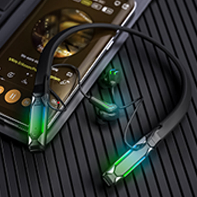 A55 Stereo Sound Wireless Earphone Neckband Bluetooth 5.1 Headset Gaming Headphone with Colorful Light Crystal-Clear Voice ENC Noise Cancelling Mic A55 Stereo Sound Wireless Earphone Neckband Bluetooth 5.1 Headset Gaming Headphone with Colorful Light Crystal-Clear Voice ENC Noise Cancelling Mic